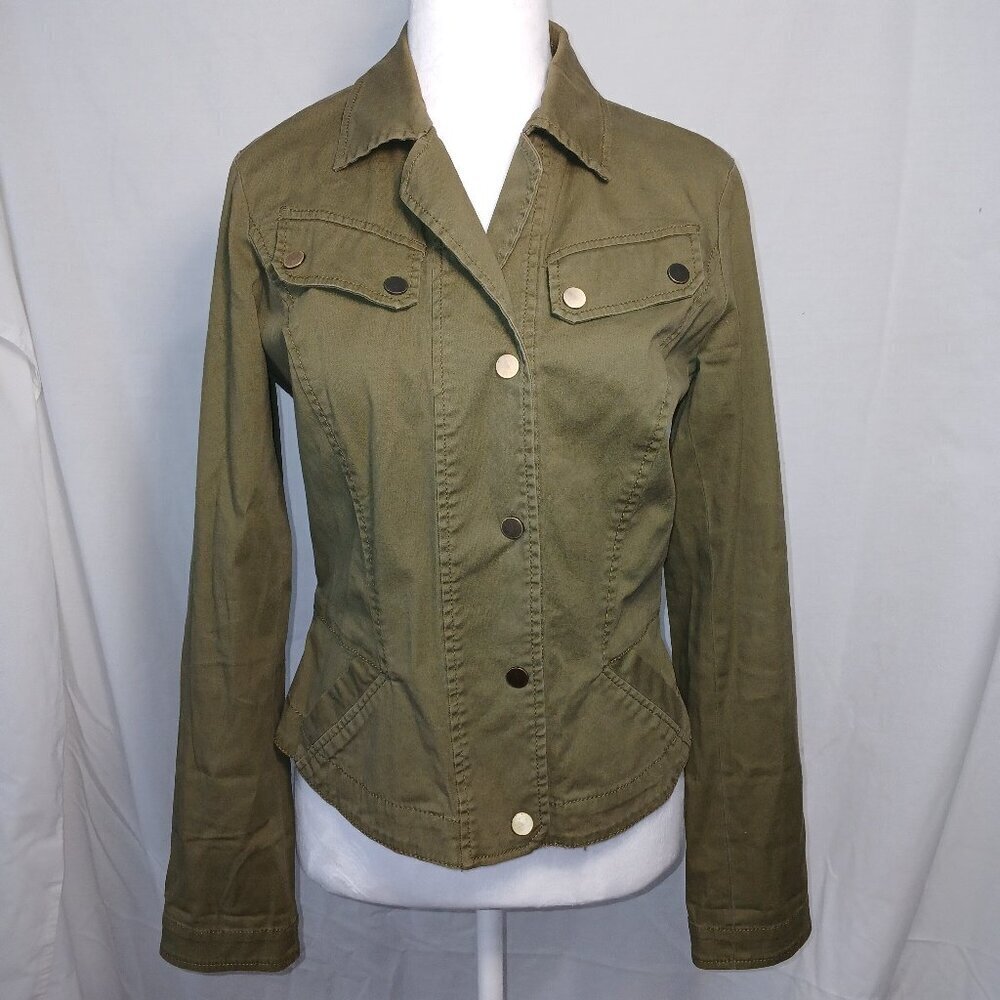 ETCETERA FITTED ARMY GREEN SHORT JACKET, SNAP FRONT,  WOMENS SIZE 0